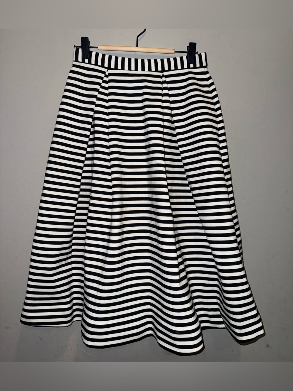 NICHOLAS Stripe Ponti Ball Skirt with Pockets Black White Midi